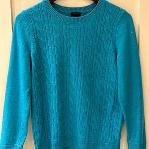 Talbots petite large teal cable knit sweater.